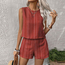Womens Casual Striped Sleeveless Fashion Top And Shorts Two-Piece Set