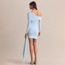 Slant-neck Off-shoulder Dress With Flowing Ribbons
