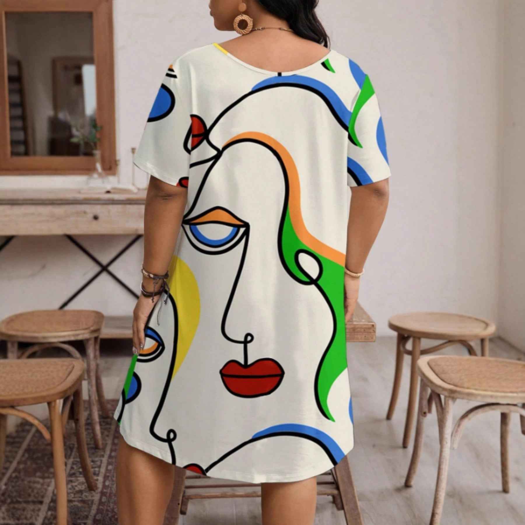 Women's Casual Printed Round Neck Short Sleeve Dress