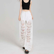 Women's Off-White Ripped Lace High-Waist Loose Denim Jeans