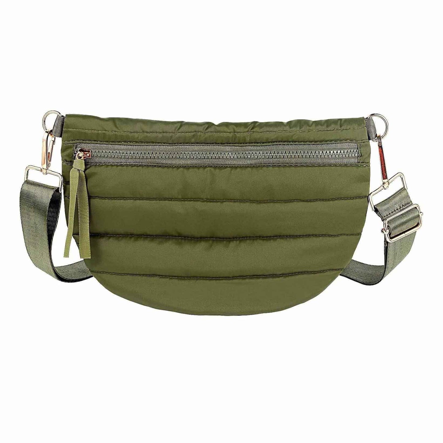 Womens Casual Quilted Solid-Color Down Waist Bag Shoulder Bag