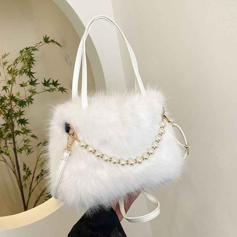 Womens Versatile Fashionable Furry Tote Bag