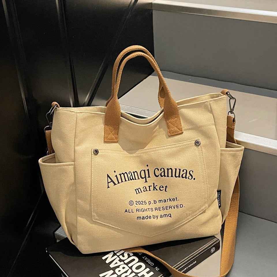 Canvas Commuter Shoulder Tote Crossbody Bag