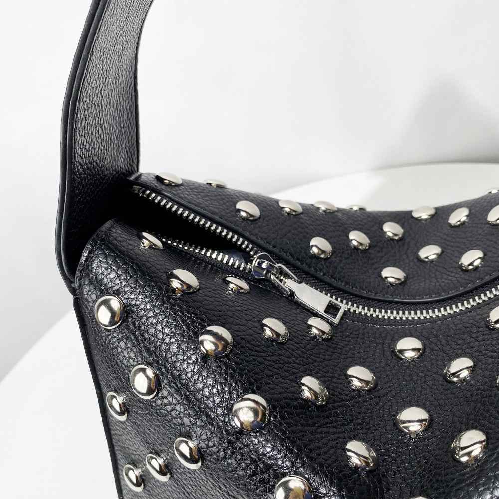 Stylish Edgy Niche Underarm Shoulder Bag With Rivet Detailing