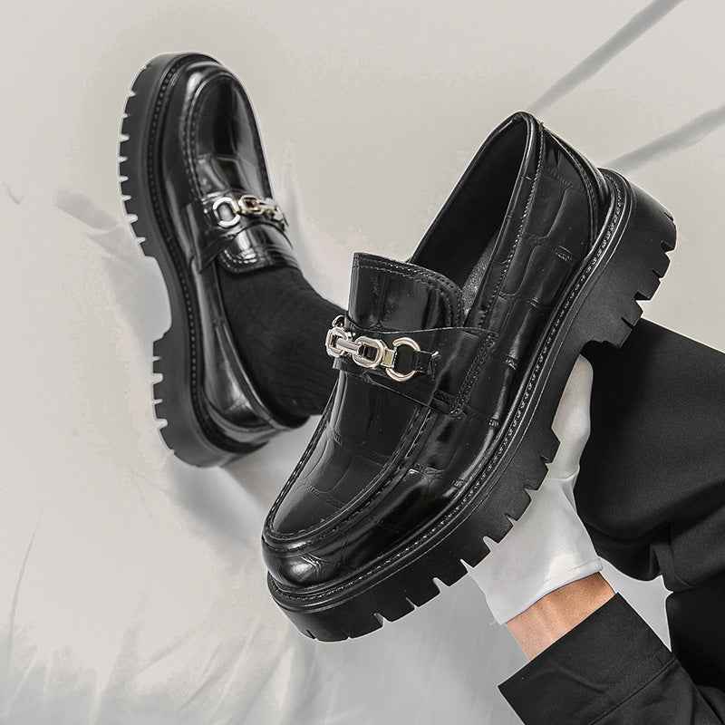 Autumn Men's Fashion Platform Increased Plus Size Crocodile Pattern Loafers