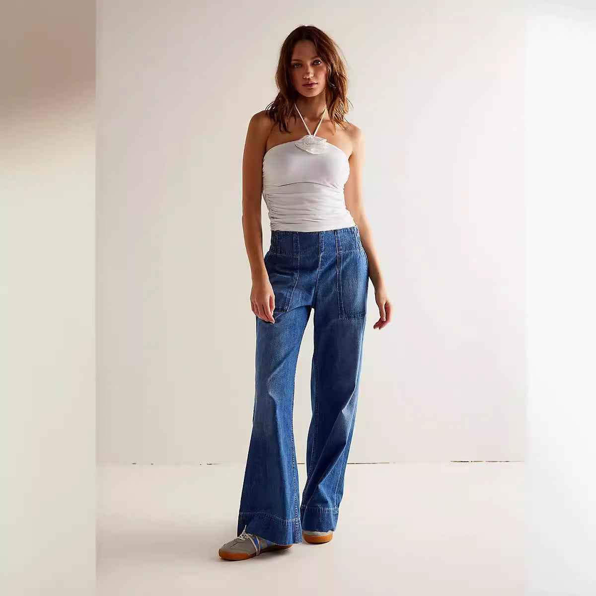 Fashionable Low-rise Non-stretch Denim Trousers Loose-fitting And Slimming