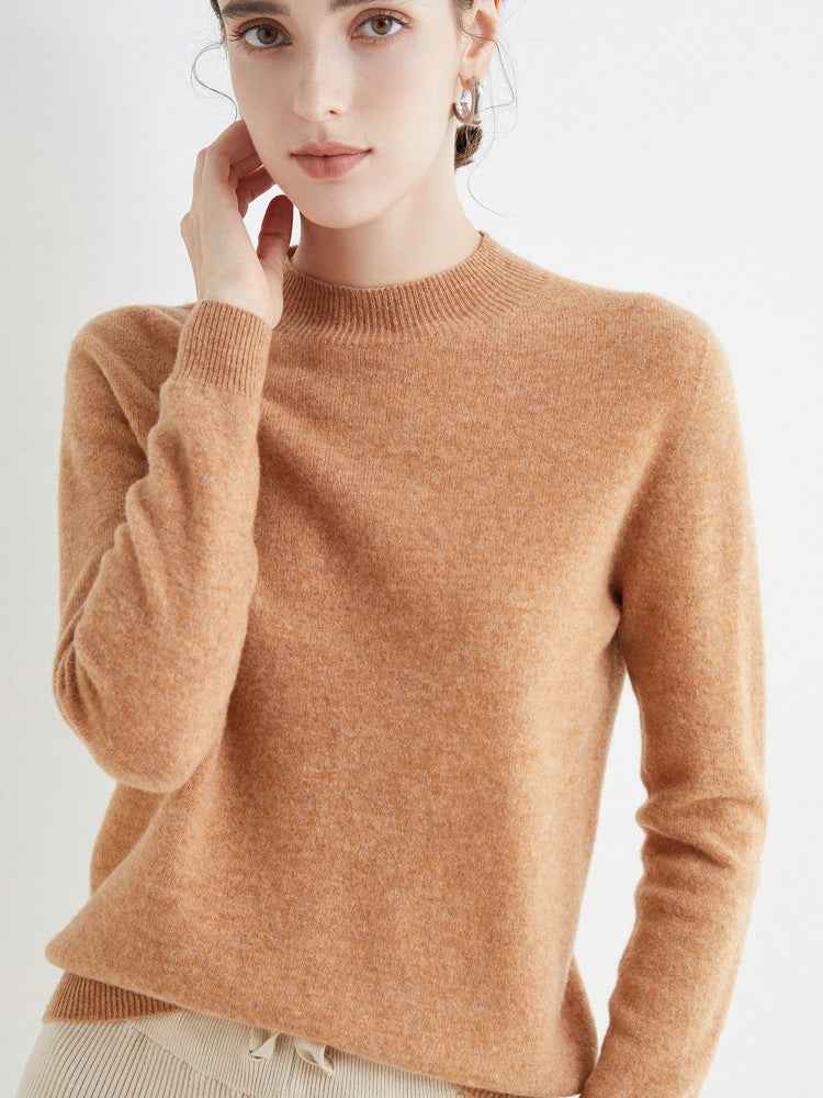 Half High Collar Pure Wool Women's Long Sleeved Knitted Base Sweater