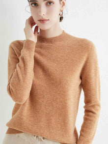 Half High Collar Pure Wool Women's Long Sleeved Knitted Base Sweater
