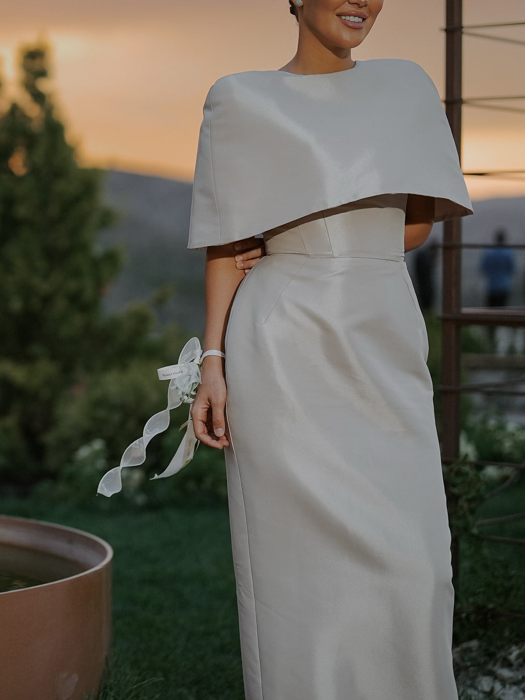 Satin Cape-style Top &Fitted Maxi Dress Set by Mirlaine Univers