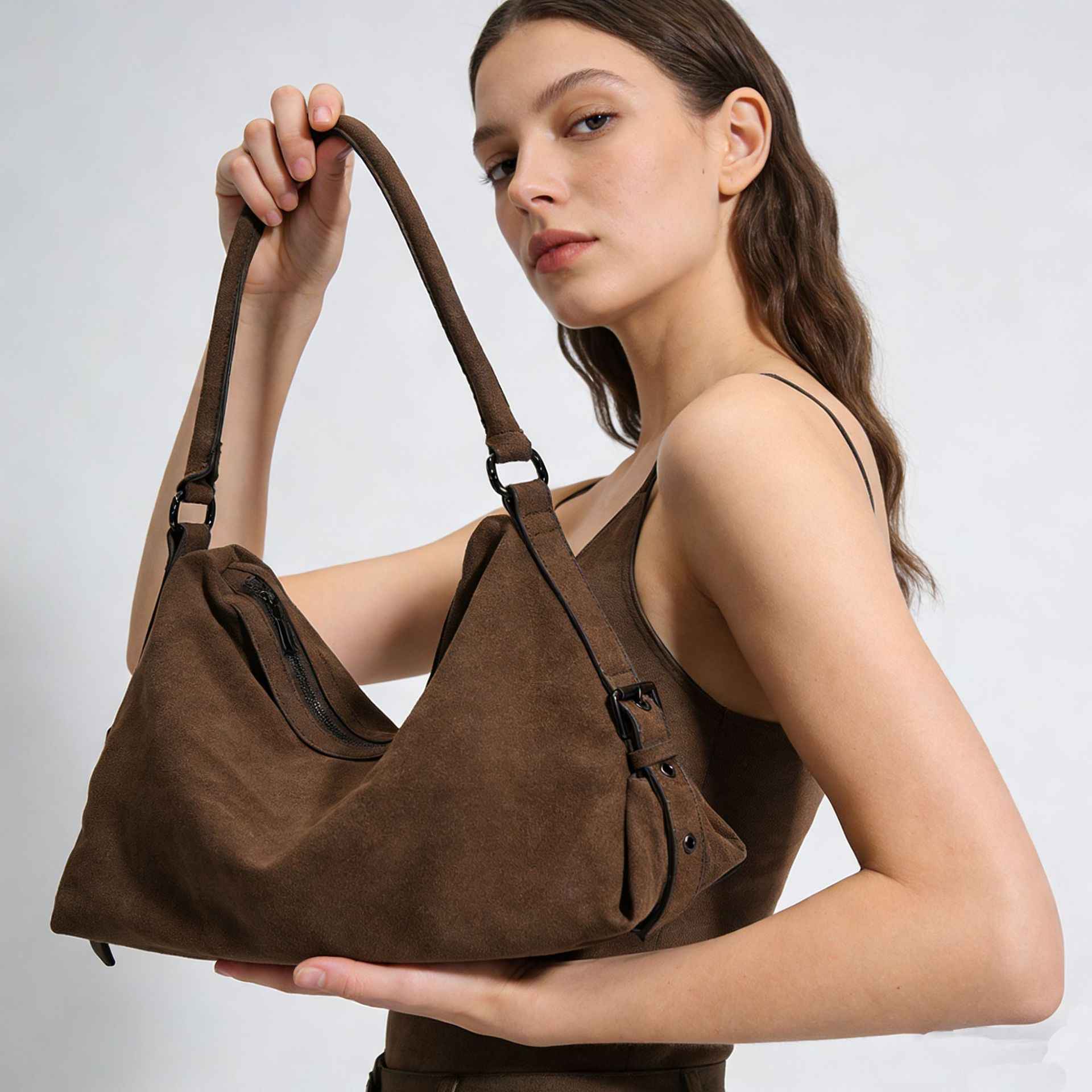 Vintage Suede Large-Capacity Tote Bag