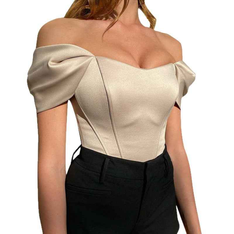 Fishtail-waistline Womens Satin Off-shoulder Top