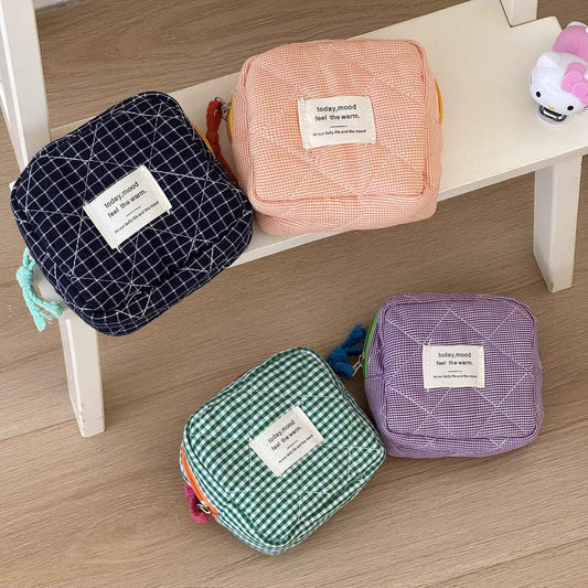 Portable Canvas Plaid Coin Purse