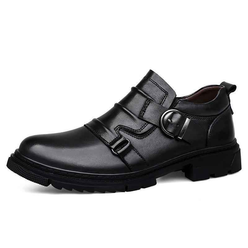 Mens Versatile Thick-Soled Genuine Leather Shoes Made From Full-Grain Cowhide