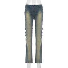 Heavy-duty High-street-style Patchwork Split-design Long Denim Jeans