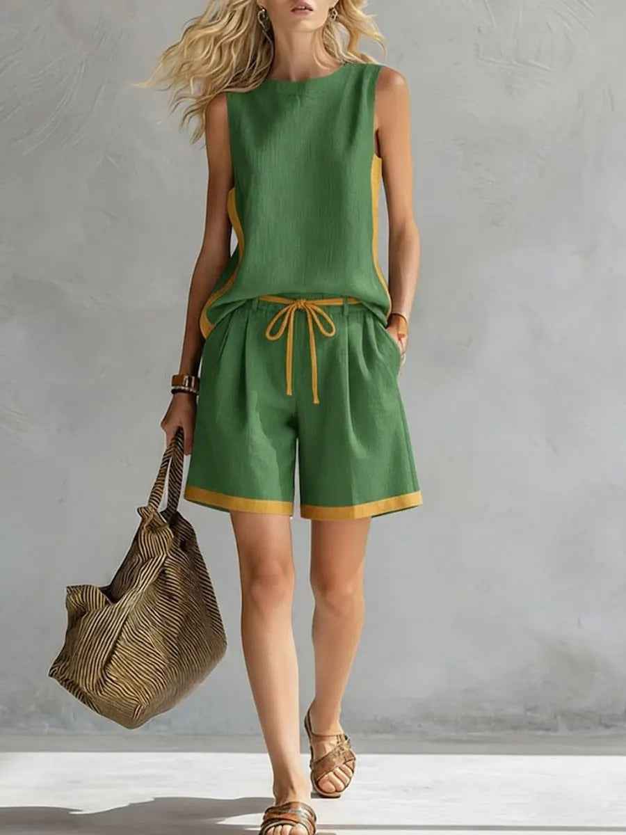 Solid-color Loose Casual Vest And Shorts Set