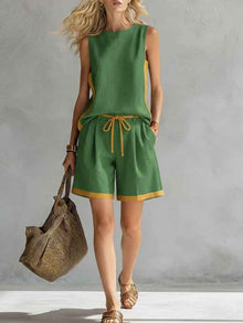 Solid-color Loose Casual Vest And Shorts Set
