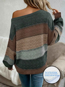 Womens Striped Off-Shoulder Boat-Neck Sweater