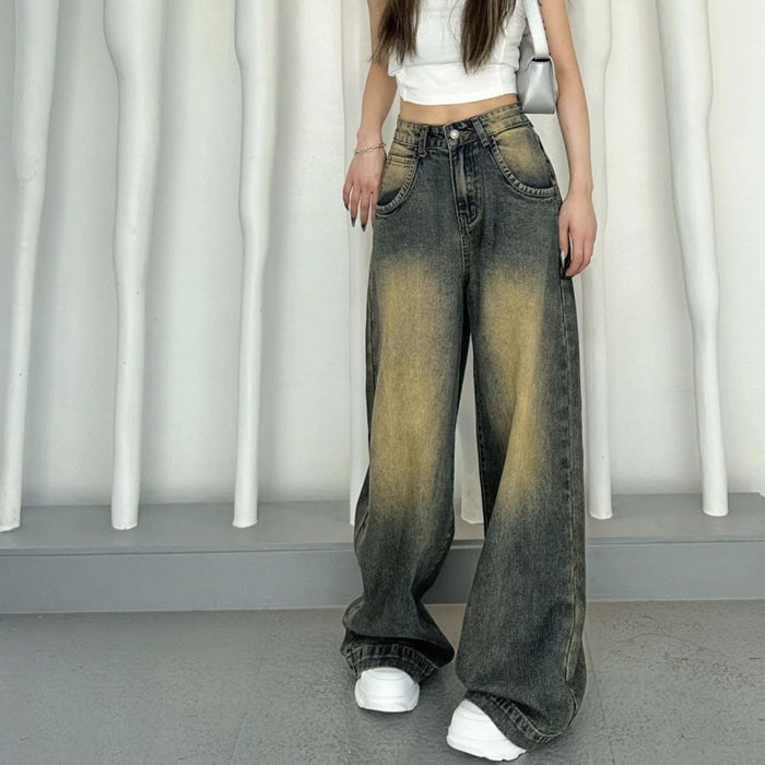 Retro-distressed High-waisted Loose-fit Jeans For Women
