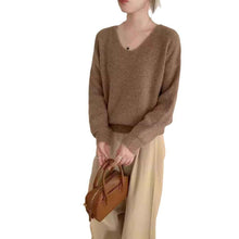 Womens Solid Color Long-Sleeve V-Neck Sweater