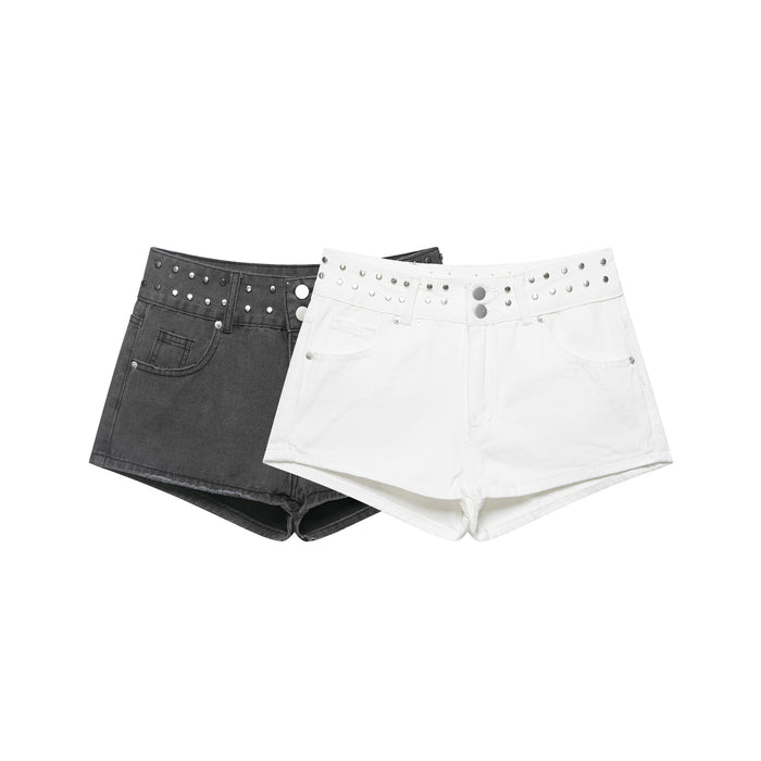 Nouveau short femme polyvalent taille basse décoré de rivets