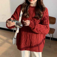 Womens Red Twisted Cable-Knit Pullover Sweater For FallWinter
