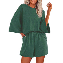 Solid-color Crewneck Short-sleeve Top And Elastic-waist Shorts Two-piece Set