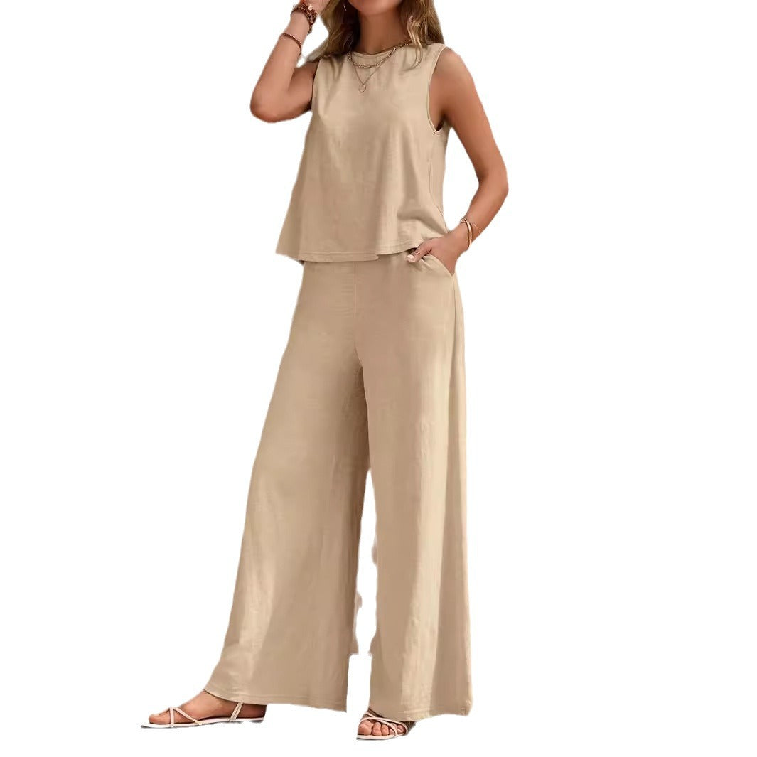 Solid Color Casual Loose Pants Sets For Women Elegant Spring Summer Women's Two Pieces Suit Full Trouser Set Female Outfit Clothes by Mirlaine Univers