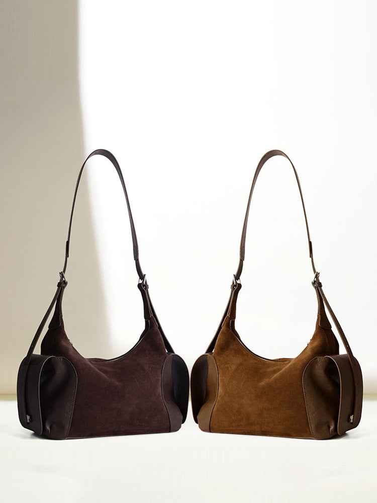 Vintage Boston Bag With Frosted Cowhide And Large Capacity Shoulder Bag