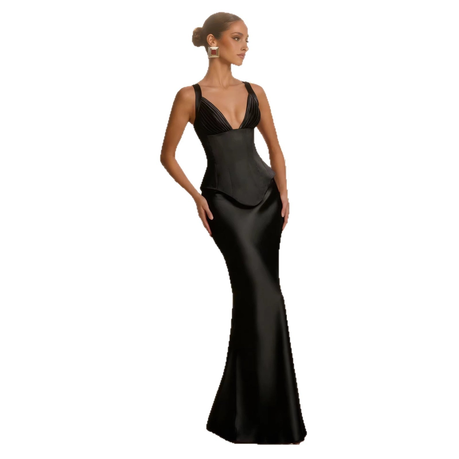 Fashionable Sheath Long Satin Skirt Set by Mirlaine Univers