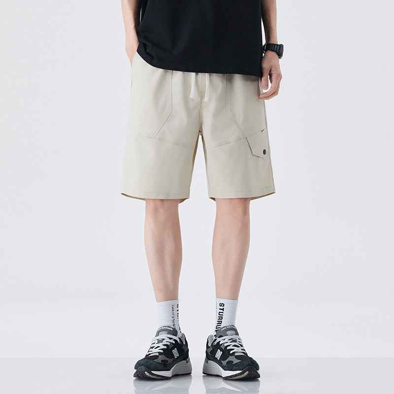 Summer Ice Silk Cotton Cool-Feel Mens American-Style Retro Straight-Edge Work Shorts For Outdoors