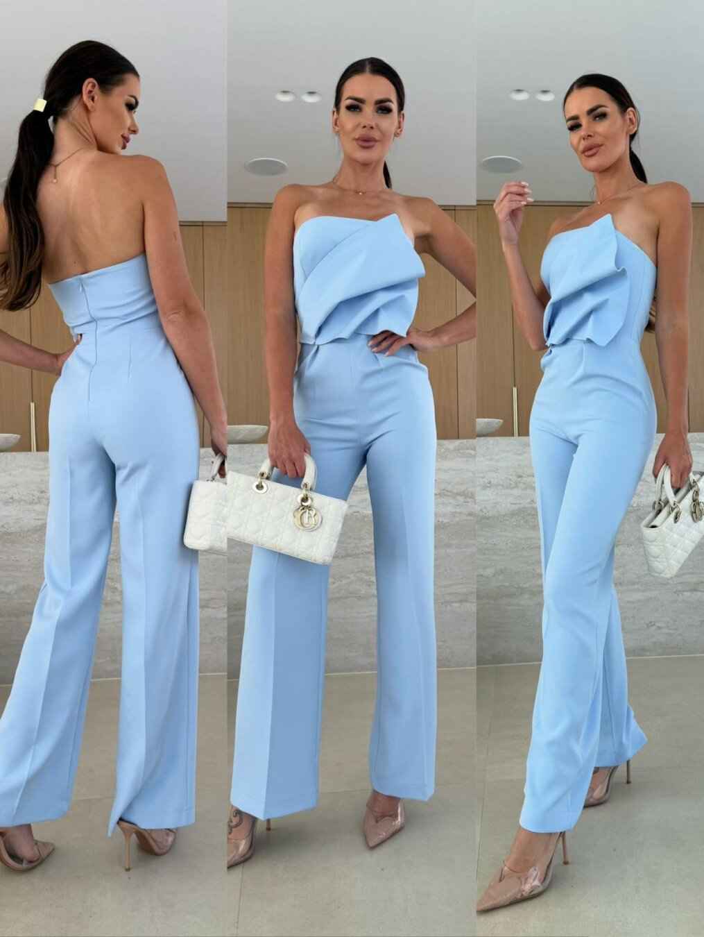 Candy-Colored Bodycon Halterneck Backless High-Waist Wide-Leg Jumpsuit