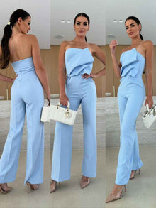 Candy-Colored Bodycon Halterneck Backless High-Waist Wide-Leg Jumpsuit
