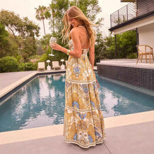 Fitted-waist Floral-print Maxi Vintage Dress