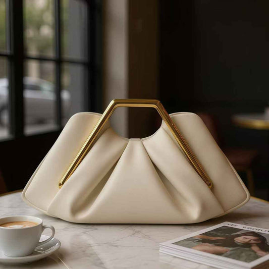 Womens Retro-Style Framed Pleated Cloud Bag