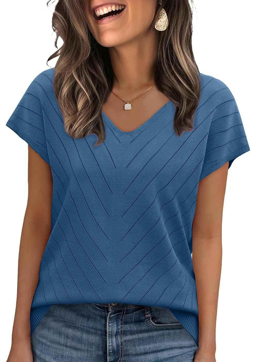 Sleeve Sweater V-Neck Trendy Cutout Casual Knitted Womens