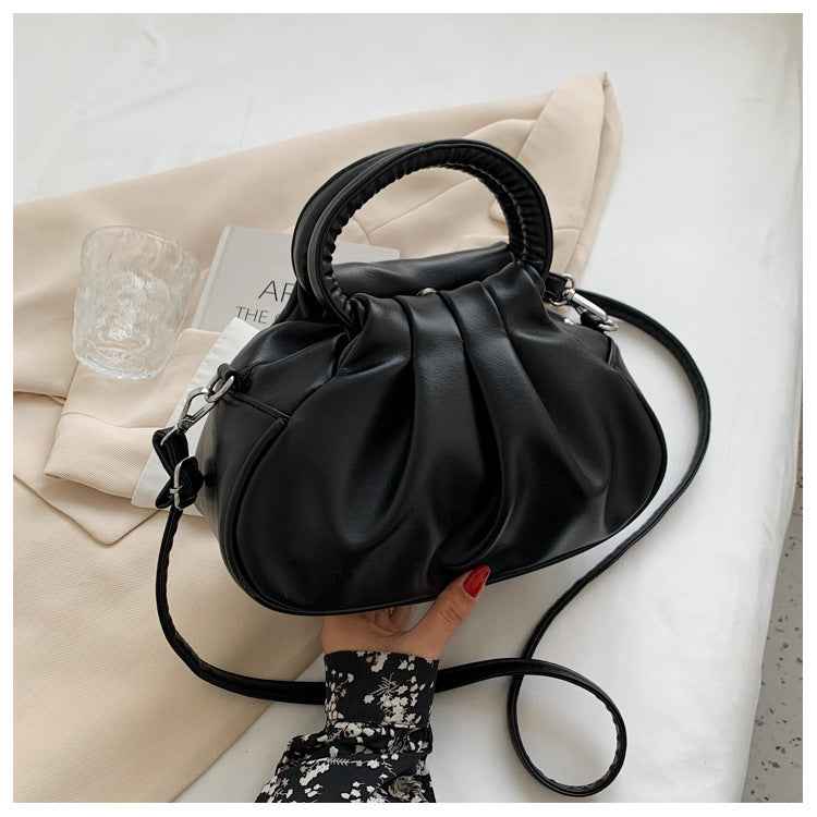 Versatile Womens Retro Cloud-Print Pleated Shoulder Crossbody Bag