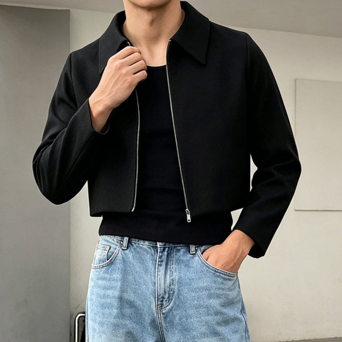 Mens Lapel Jacket With A Two-way Zipper Outerwear
