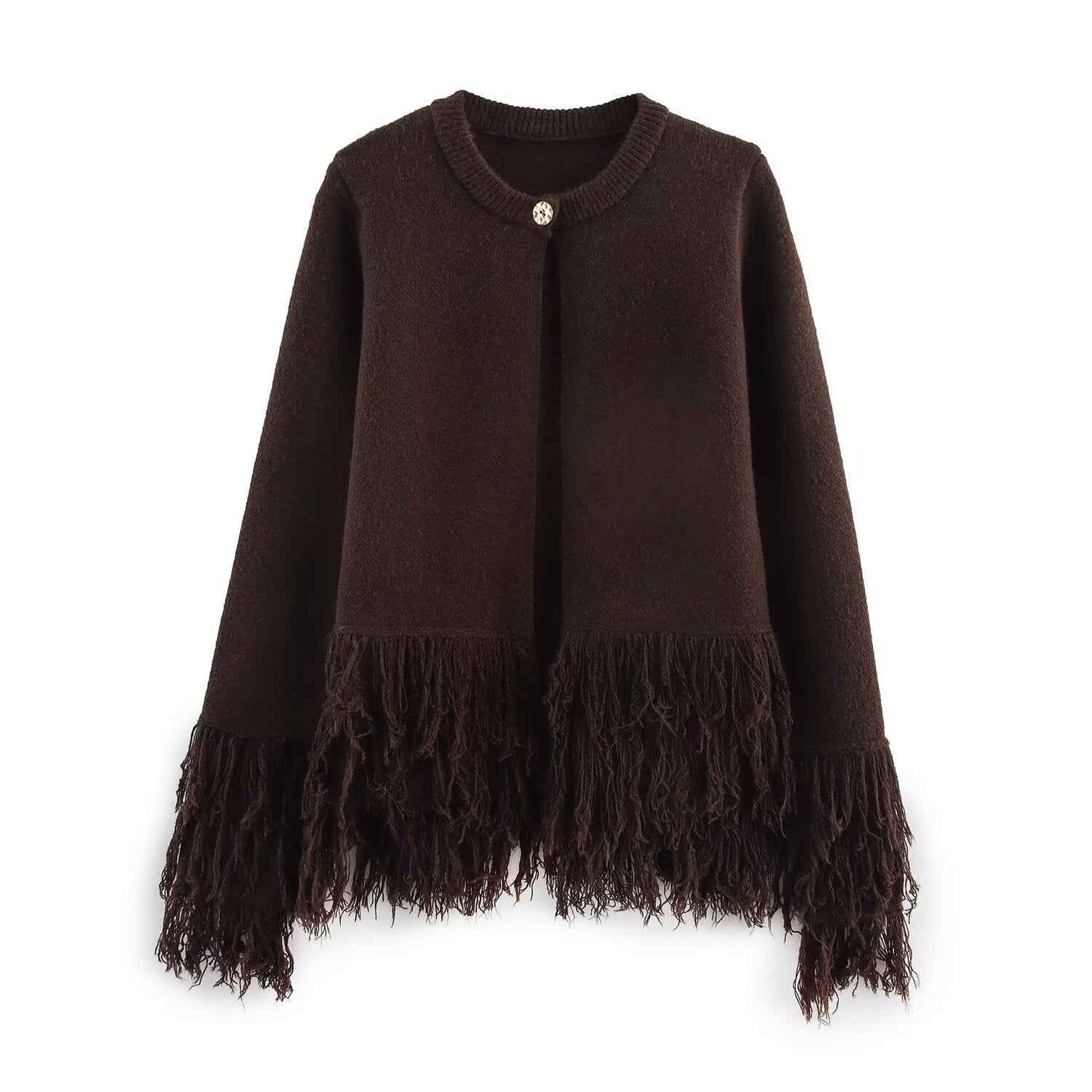 Fashionable Tassel-Trimmed Button Knitted Coat For Women