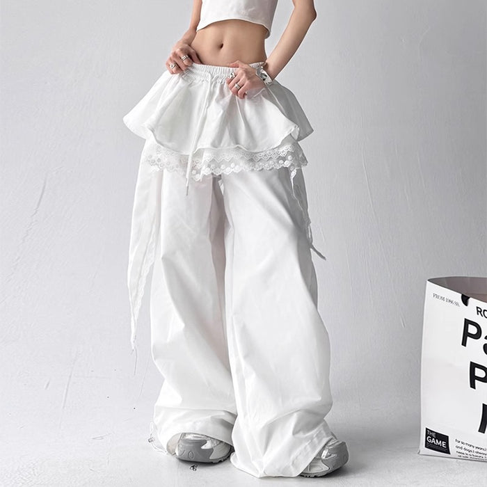 Pantalon décontracté et professionnel pour femme, couleur unie, polyvalent, avec détail de jupe superposée