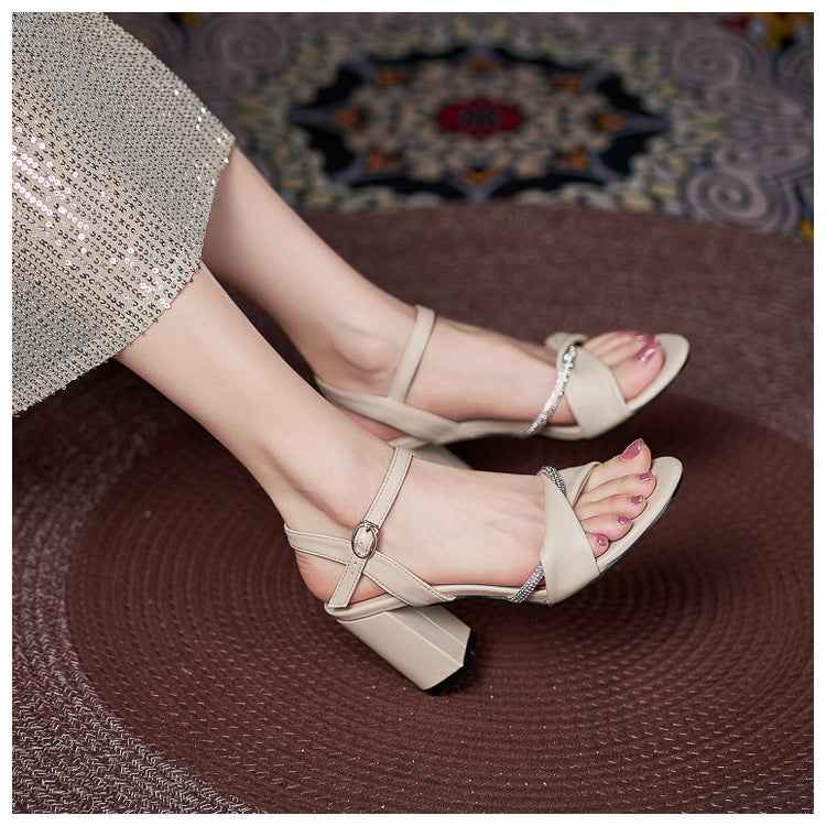 YB-32 Chunky Heel Sandals For Women Comfortable High Heel Small Size