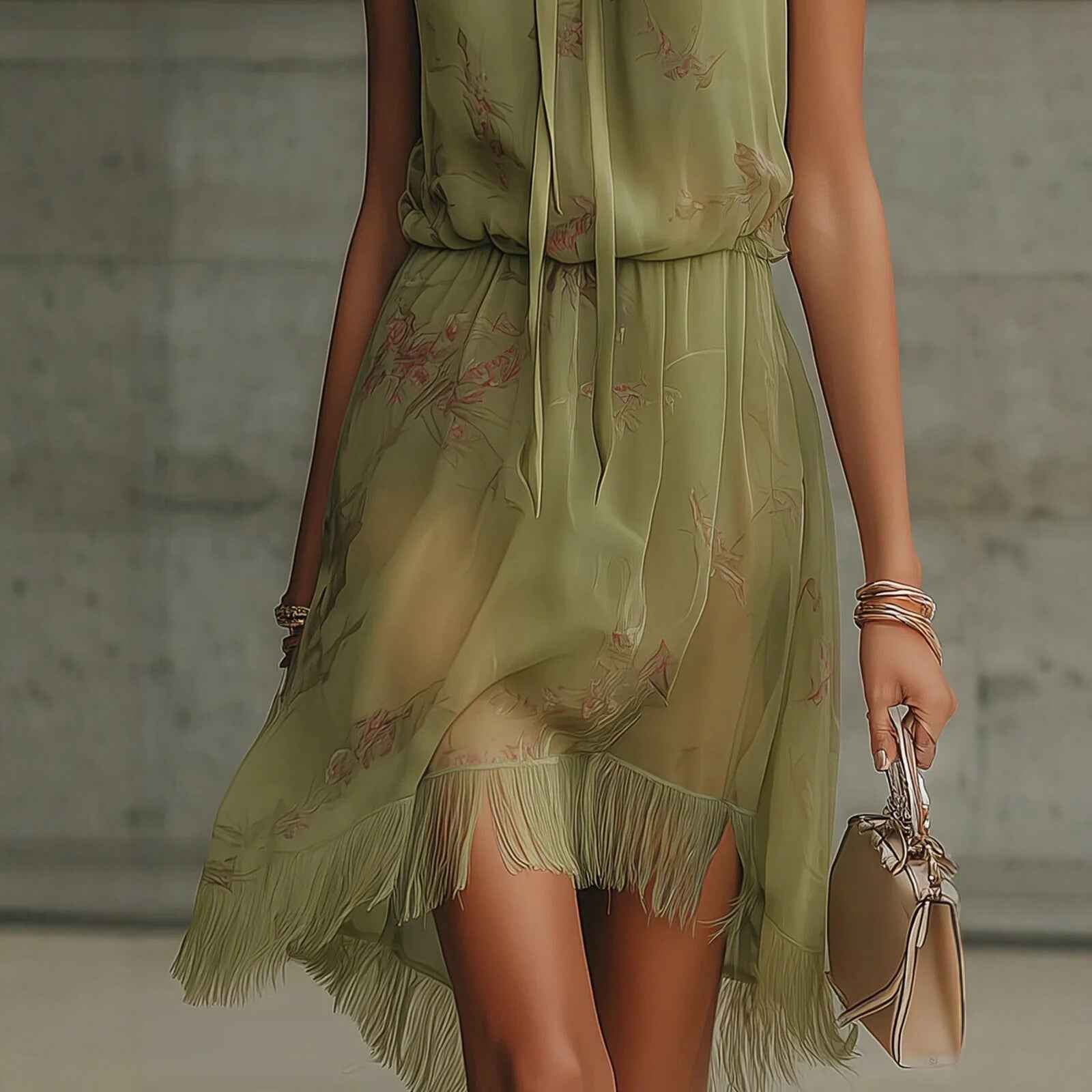 V-neck Waist Trimming Ruffles Elegant Dress