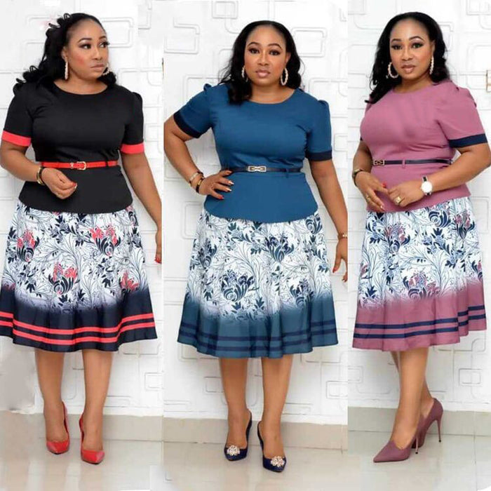 Fashionable Womens A-Line Dress With A Round Neck And Bold Print