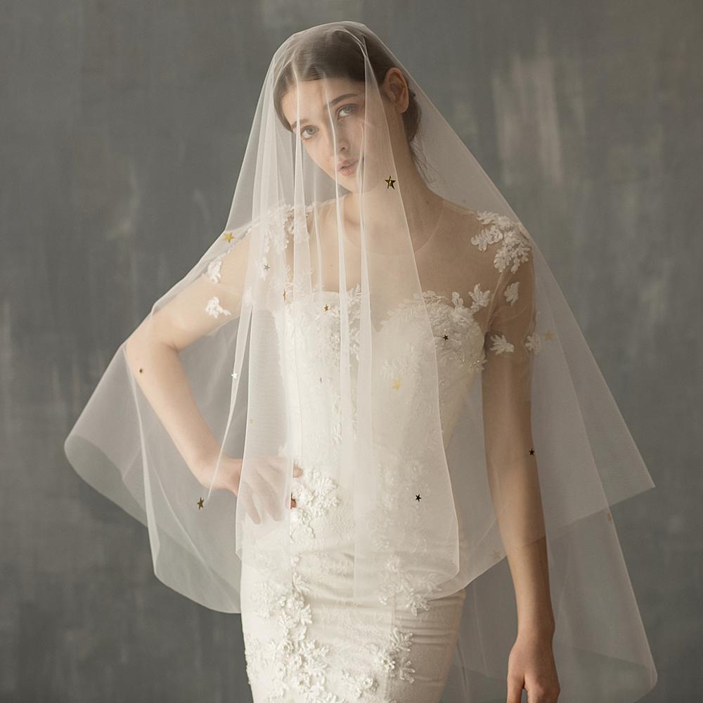 Star Style Hand Sewn Metal Combed Bridal Veil by Mirlaine Univers