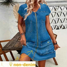 Milk Silk Fabric Denim-look Printed Short-sleeve Dress