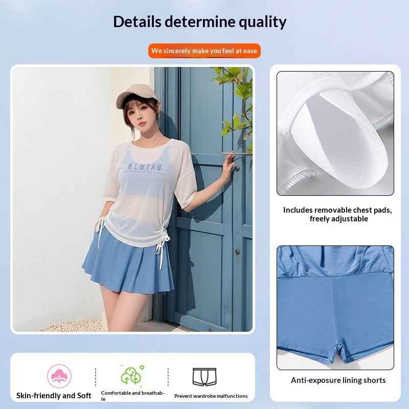 Sun-protective Figure-flattering Tummy-covering Three-piece Split Swimsui