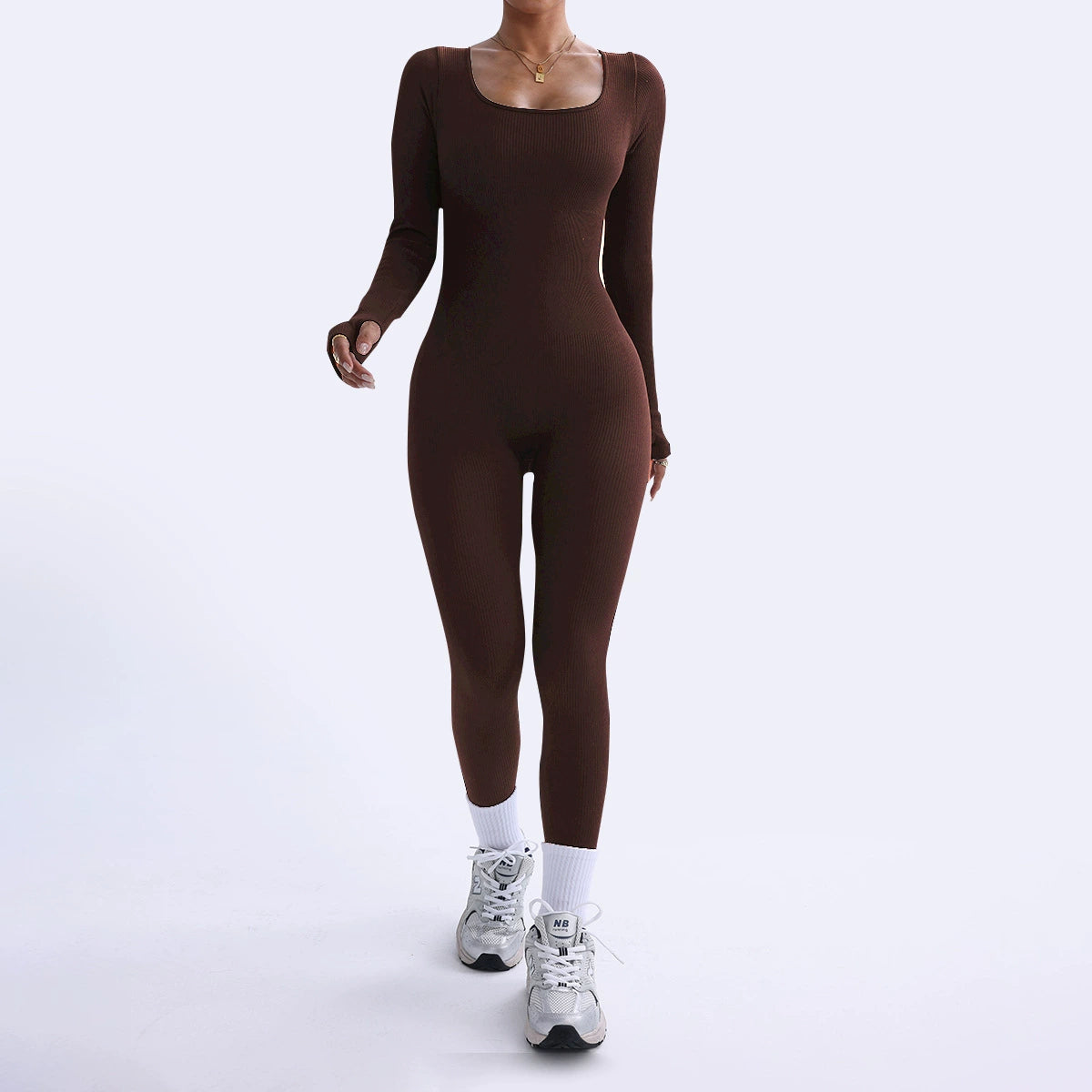 Threaded Square Collar Buttocks Slim Jumpsuit by Mirlaine Univers