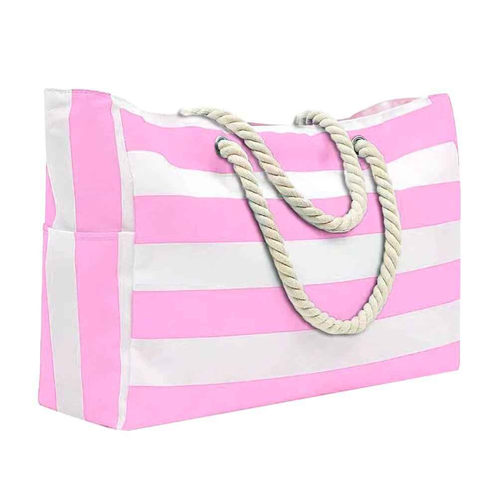 Embroidered Striped Beach Bag With Large Capacity