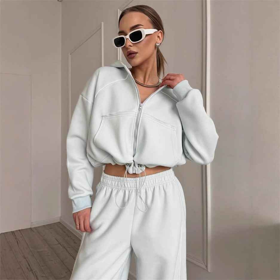 Women's Sportswear Set Solid Color Cardigan Set