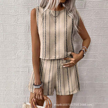 Womens Casual Striped Sleeveless Fashion Top And Shorts Two-Piece Set