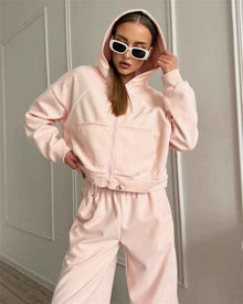 Women's Sportswear Set Solid Color Cardigan Set